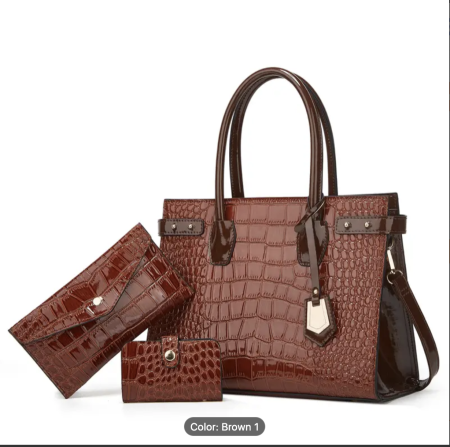 Luxurious 3-Piece Set Crocodile Pattern Faux Leather